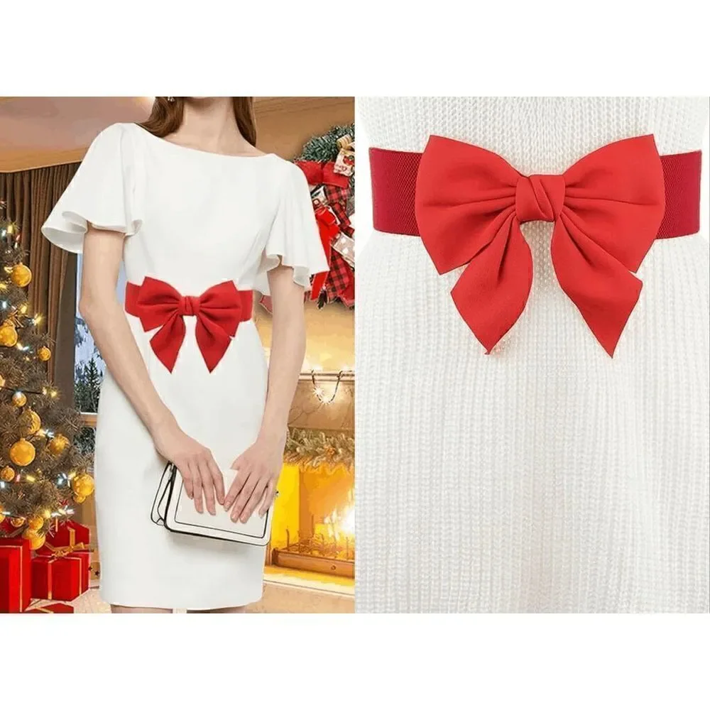 🎀 Red Bow Decor Elastic Stretchy Wide Corset Belt SIZE L-XL NEW